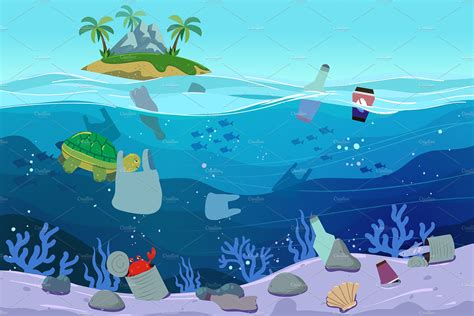 Cartoon Ocean Pollution Pollution Ocean Cartoon Plastic Sea Oceans