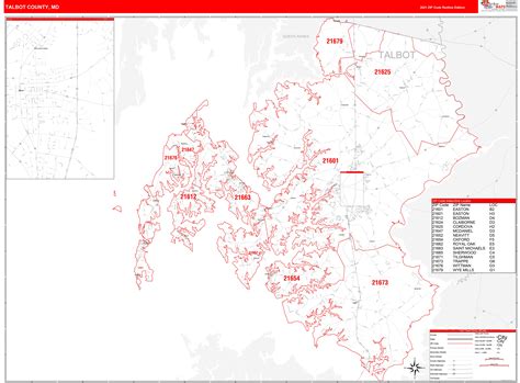 Talbot County Md Zip Code Wall Map Red Line Style By Marketmaps