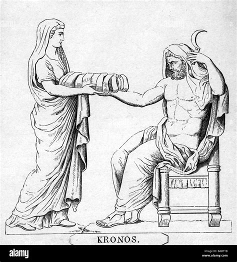 Cronus Greek God Full Length His Sister And Wife Rhea Handing Him A