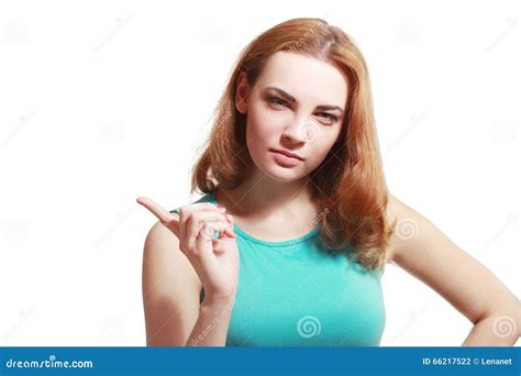 Howing With Her Index Finger Up Stock Photo Image Of Female Model