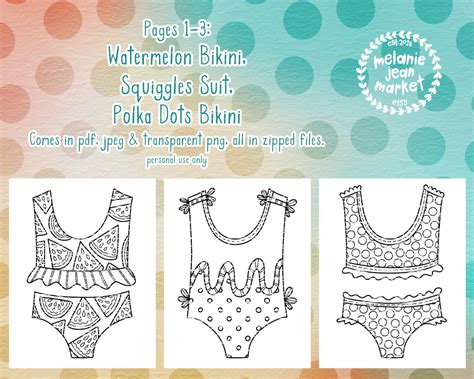 Summer Bathing Suits Bikinis Coloring Pages Pack Etsy My Xxx Hot Girl
