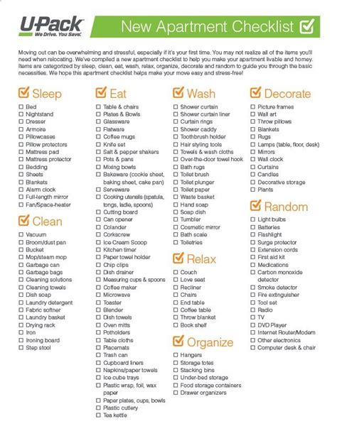 Moving Into A New Apartment Download This Checklist Of Things To Buy