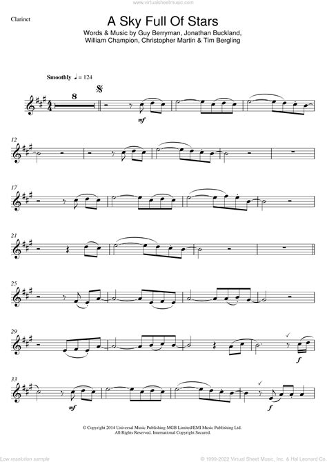 A Sky Full Of Stars Sheet Music For Clarinet Solo PDF