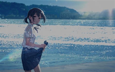 Anime Girl Beach Pink Sunset