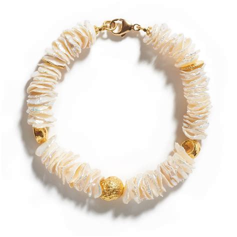 Flat Keshi Pearl Gold Bracelet Gold Pearl Bracelet Keshi Pearls