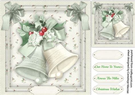 A Lovely Card With Beautiful Christmas Bells And Holly In Soft Green