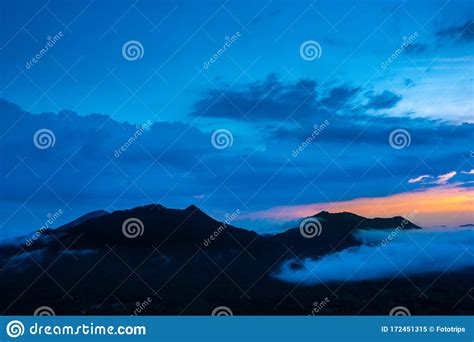 Beautiful Dramatic Sunset In The Mountains Landscape Lot Of Fog Phu