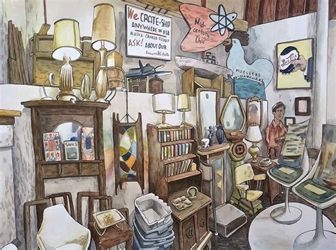 Seattle Antiques By Steven Reddy Watercolor X Drawing Sketches