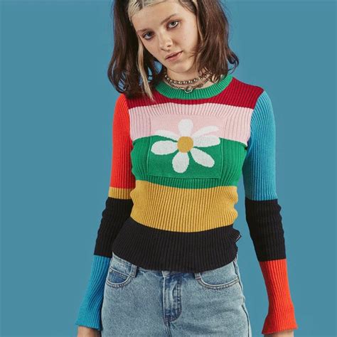 2018 New Retro Old School Winter Sweater Street Wear Girl Unif Floral