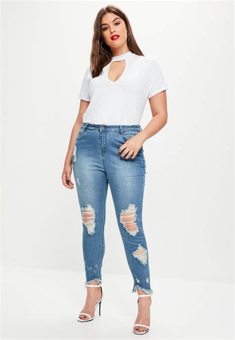 Missguided Plus Size Blue Ripped Jeans Women Jeans Blue Ripped