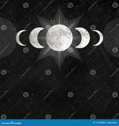Mystical Drawing Triple Moon Pagan Wicca Symbol Full Moon Phases Of