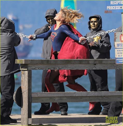 Melissa Benoist Films Intense Supergirl Scenes With Masked Men Photo