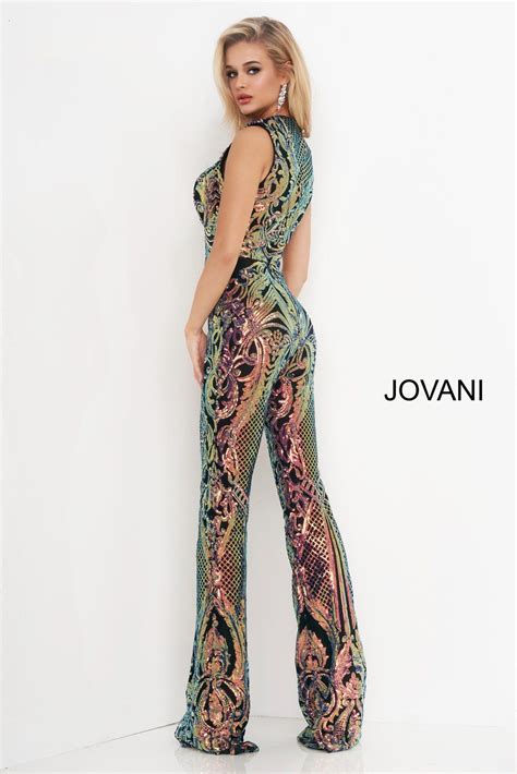 Jovani 02469 Long Fitted Sequin Jumpsuit Prom Pageant Wide Leg V Neck