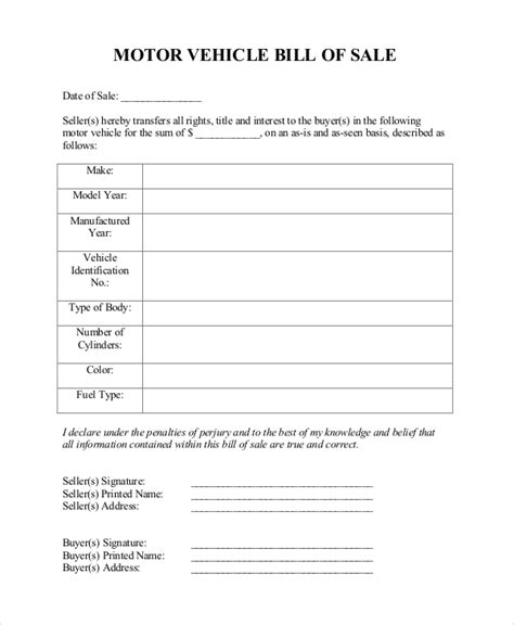Free 8 Sample Motorcycle Bill Of Sale Templates In Pdf Ms Word