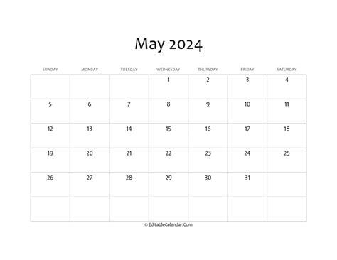 Blank May 2024 Calendar Editable Calendar 2024