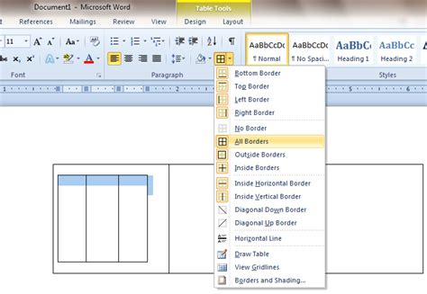 Microsoft Word — Wordで、ネストされたテーブルで欠落している上部の境界線を修正するにはどうすればよいですか？