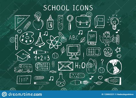 Set Of School Chalk Icons Stock Illustration Illustration Of