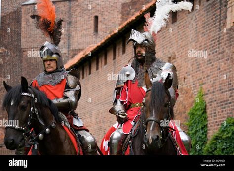 Proud Medieval Cavalry Knights On Military Horses Taken In Malbork