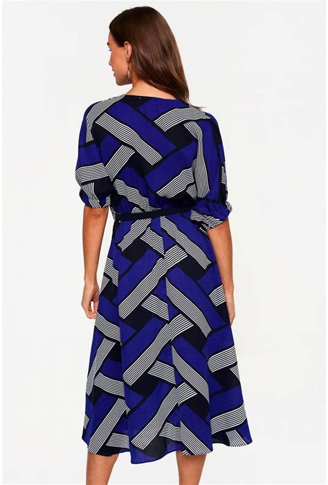 marc angelo geometric print belted dress in cobalt blue iclothing