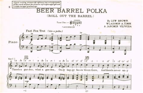 Beer Barrel Polka Roll Out The Barrel Sheet Music Download Etsy