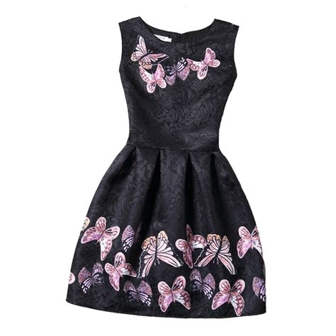 Sleeveless Girls Dresses Butterfly Floral Print Teenagers Dress For