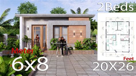 6x8 Small House Design With 2 Beds 48 Sqm 3d Small House Design Plan