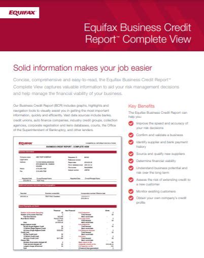 Equifax Business Credit Report Complete View Product Sheet Equifax