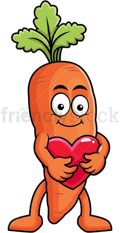 Carrot Mascot Hugging Heart Icon Cartoon Vector Clipart Friendlystock