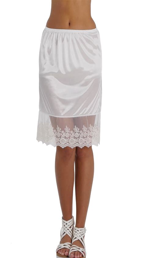 Kleidung And Accessoires White Half Waist Slip Underskirt Knee Length Poly Cotton Lace Modest