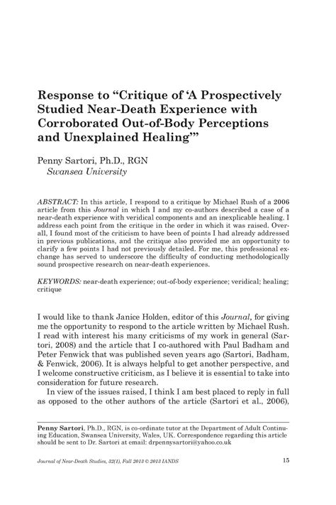 response  critique   prospectively studied  death experience  corroborated