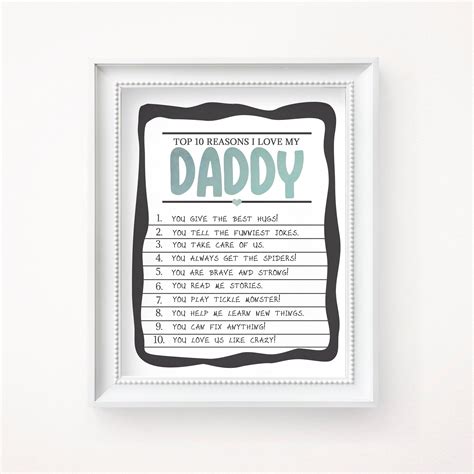 Daddy Top 10 List Ten Reasons I Love You Fathers Day T Etsy