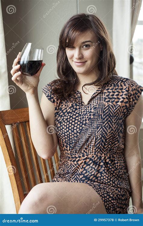 Beautiful Young Woman In Drinking Red Wine Stock Photo Image Of