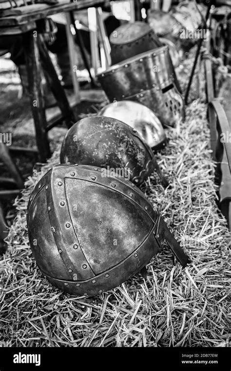 Old Medieval Helmets Detail Of Some Ancient War Helmets Protection