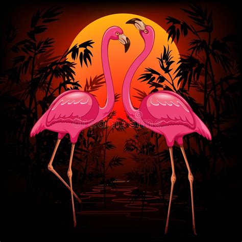 Flamingos In Sunset Stock Illustration Illustration Of River 12884737