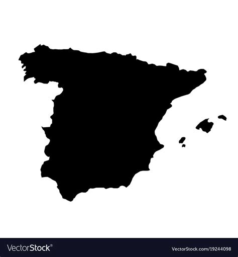 Black Silhouette Country Borders Map Of Spain On Vector Image