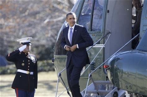 President Barack Obama Steps Off Marine One Helicopter On The South