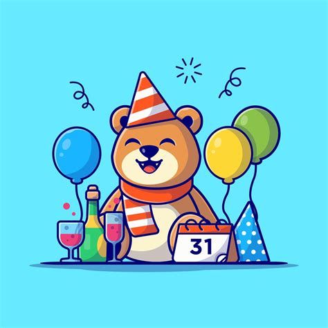 Teddy Bear Happy New Year Cartoon Vector Icon Illustration Holiday