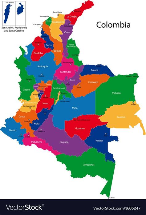 Map Of The Republic Of Colombia With The Regions Colored In Bright