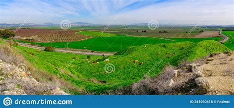 Panoramic View Of The Landscape Of Jezreel Valley Countryside Stock