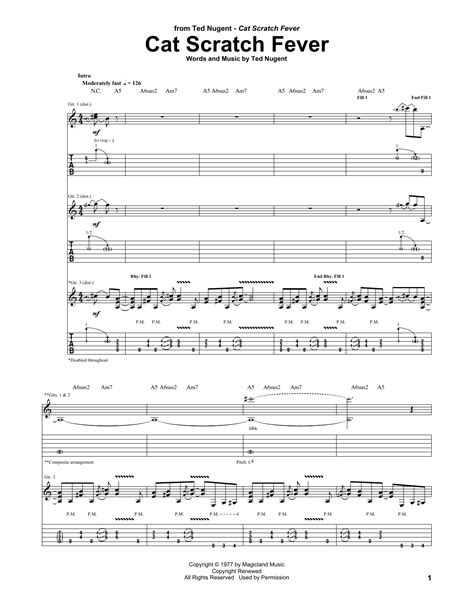 Cat Scratch Fever Sheet Music Ted Nugent Guitar Tab