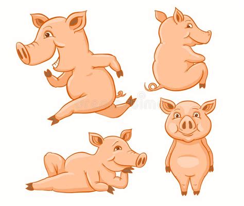 Set Of Pink Pigs Stock Vector Illustration Of Cute 129153710