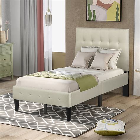 Kepooman Twin Size Upholstered Platform Bed Frame With Headboard 797