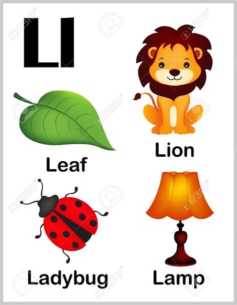 Cute And Colorful Alphabet Letter L With Set Of Illustrations Royalty