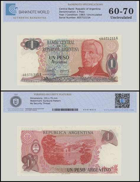 Argentina 1 Peso Argentino Banknote 1983 1984 Nd P 311a1 Unc Tap
