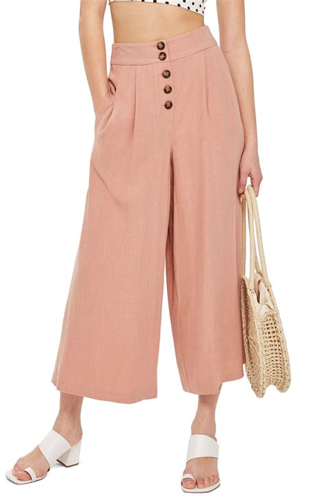 Horn Button Crop Wide Leg Trousers | Cropped wide leg trousers, Wide leg trousers, Womens dress 