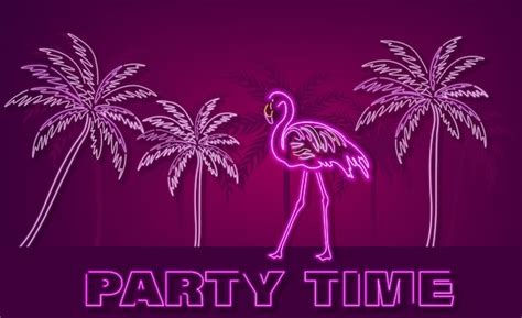 Premium Vector Flamingo And Palm Trees Neon Tropic Banner