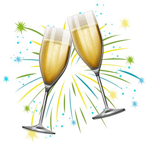 Deux Verres De Champagne Avec Fond De Feu Dartifice Telecharger Vectoriel Gratuit Clipart