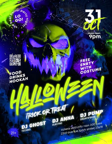 Neon Halloween Party Free Flyer Template Free Flyer Downloads