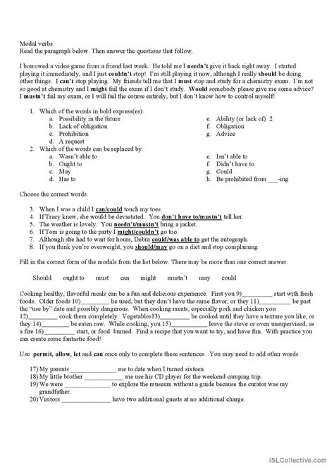 Modal Verbs Worksheet For Intermediate Hot Sex Picture