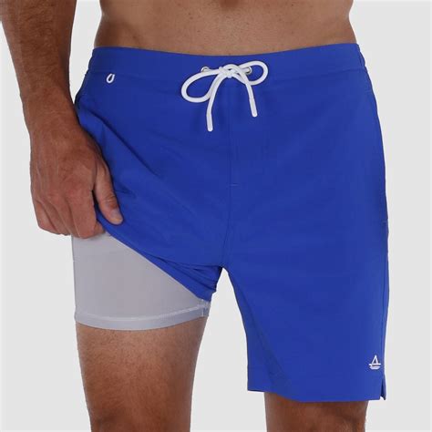 Men S 6 Inseam Swim Trunks With Compression Liner Blue